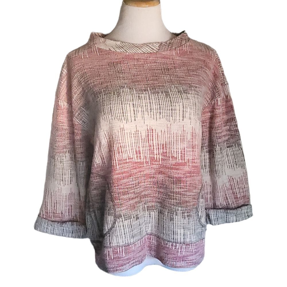 Anthropologie Postmark Soundwave Red and Black 3/4 Sleeve Pullover Sweater L